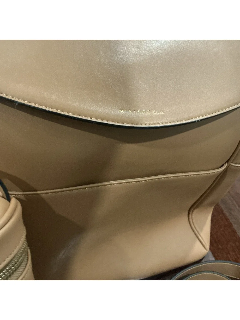 MIA + SOPHIA Tan Microfiber Leather Diaper Backpack w/ USB, Insulated Pockets